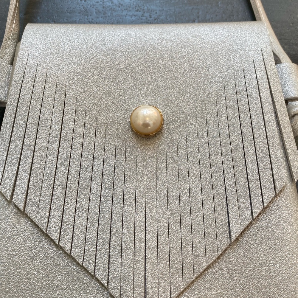 Silver Fringe Shoulder Bag w/ Pearl Detail